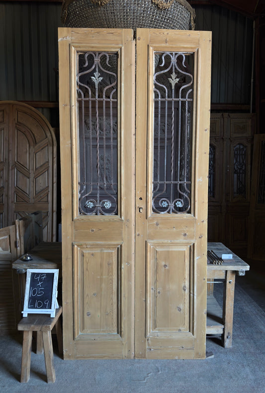 Elegant Tall Iron Antique French Doors - 47x105 - L109