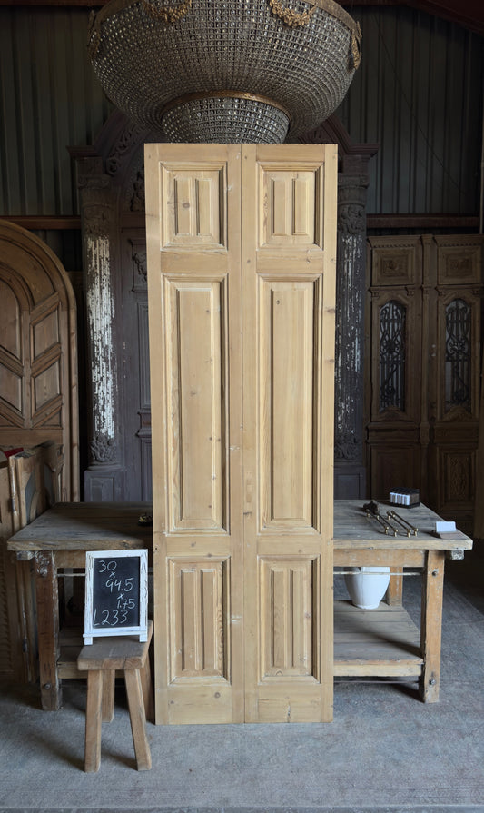 Stately 3 Panel Antique Solid French Doors - 30x94.5 - L233