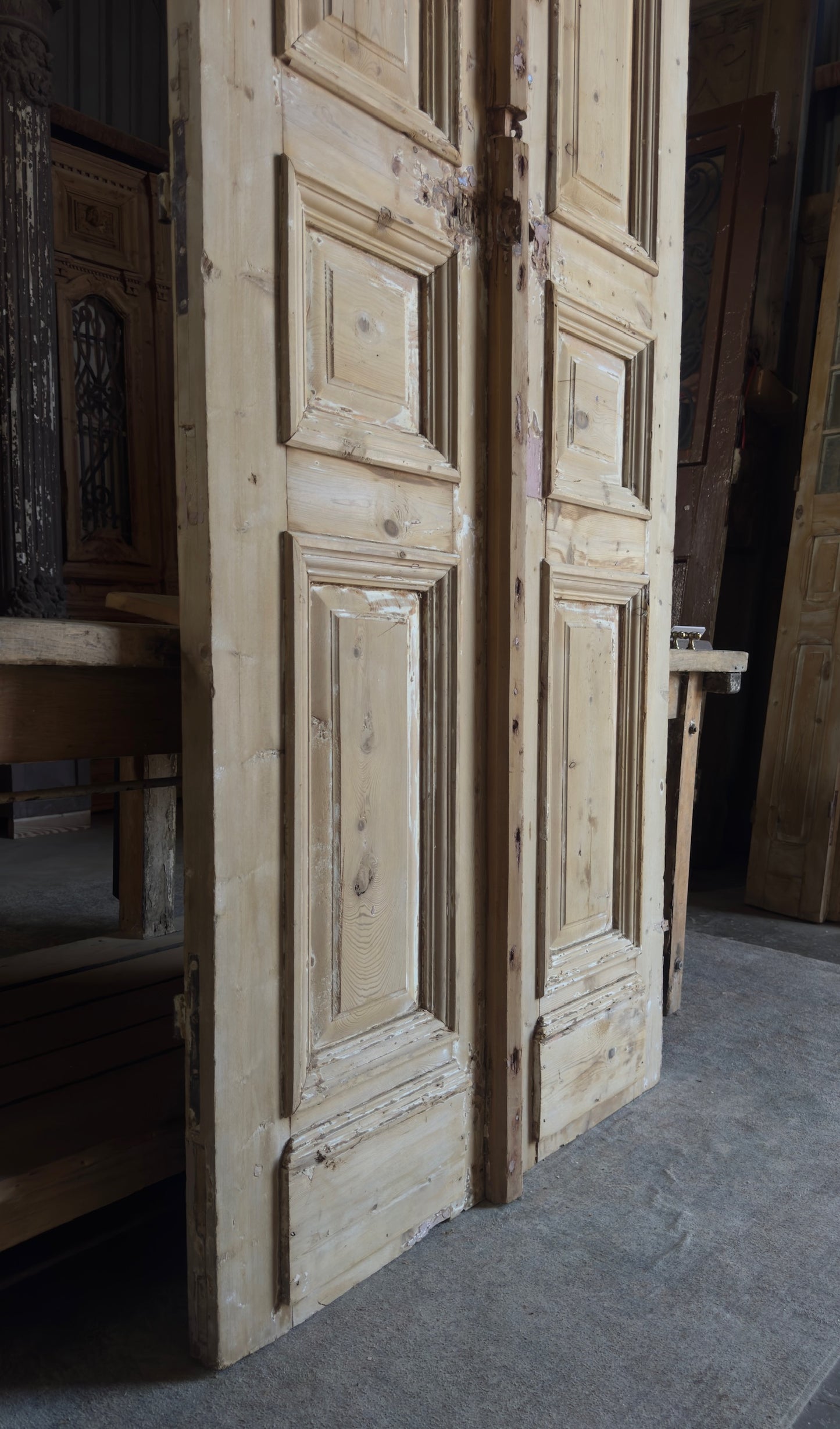 Raised Molding 3 Panel Antique Solid French Doors - 40x104 - L352