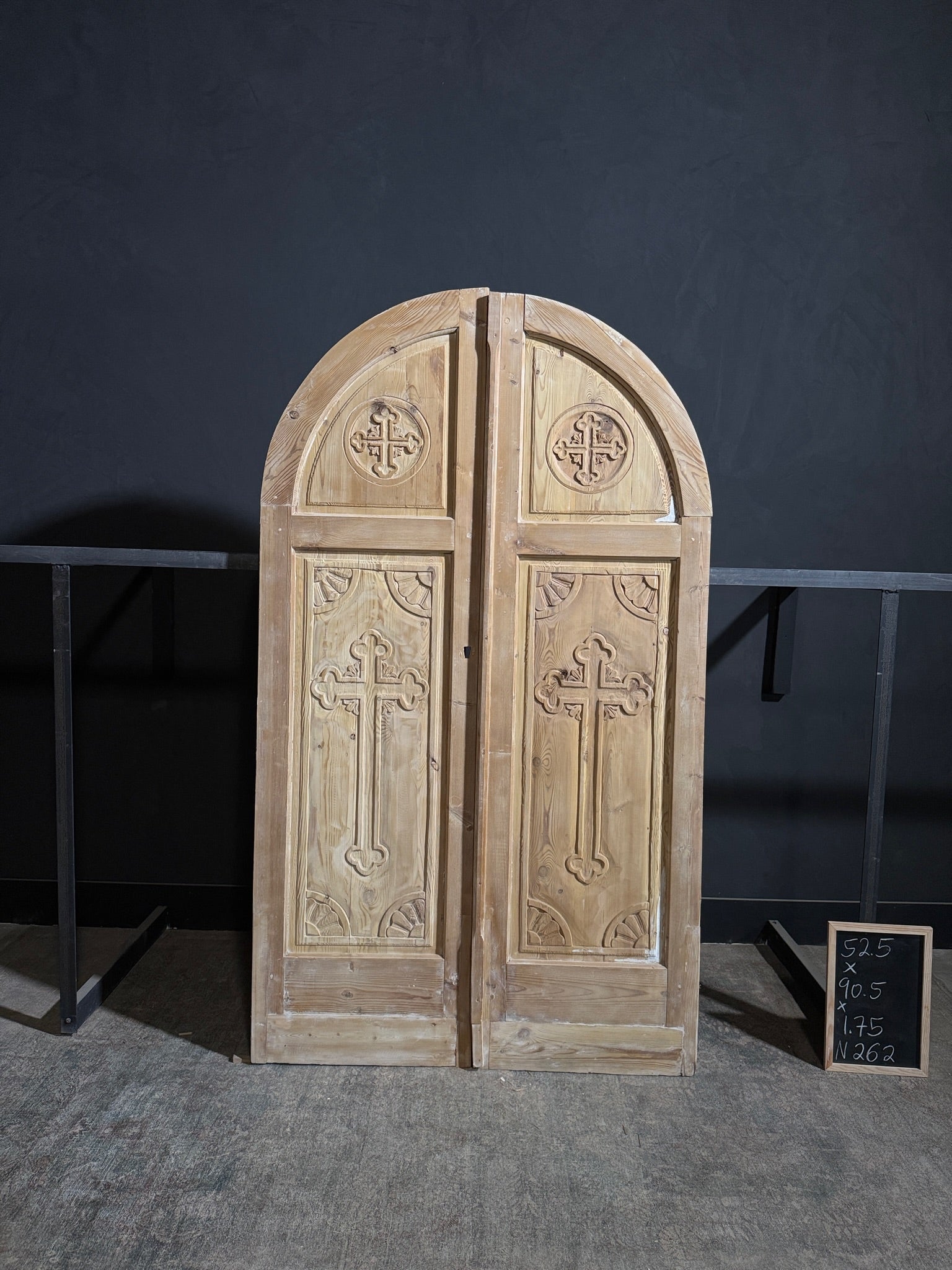 Antique Carved 2 Panel Arched Double Doors - 52.5x90.5 - N262