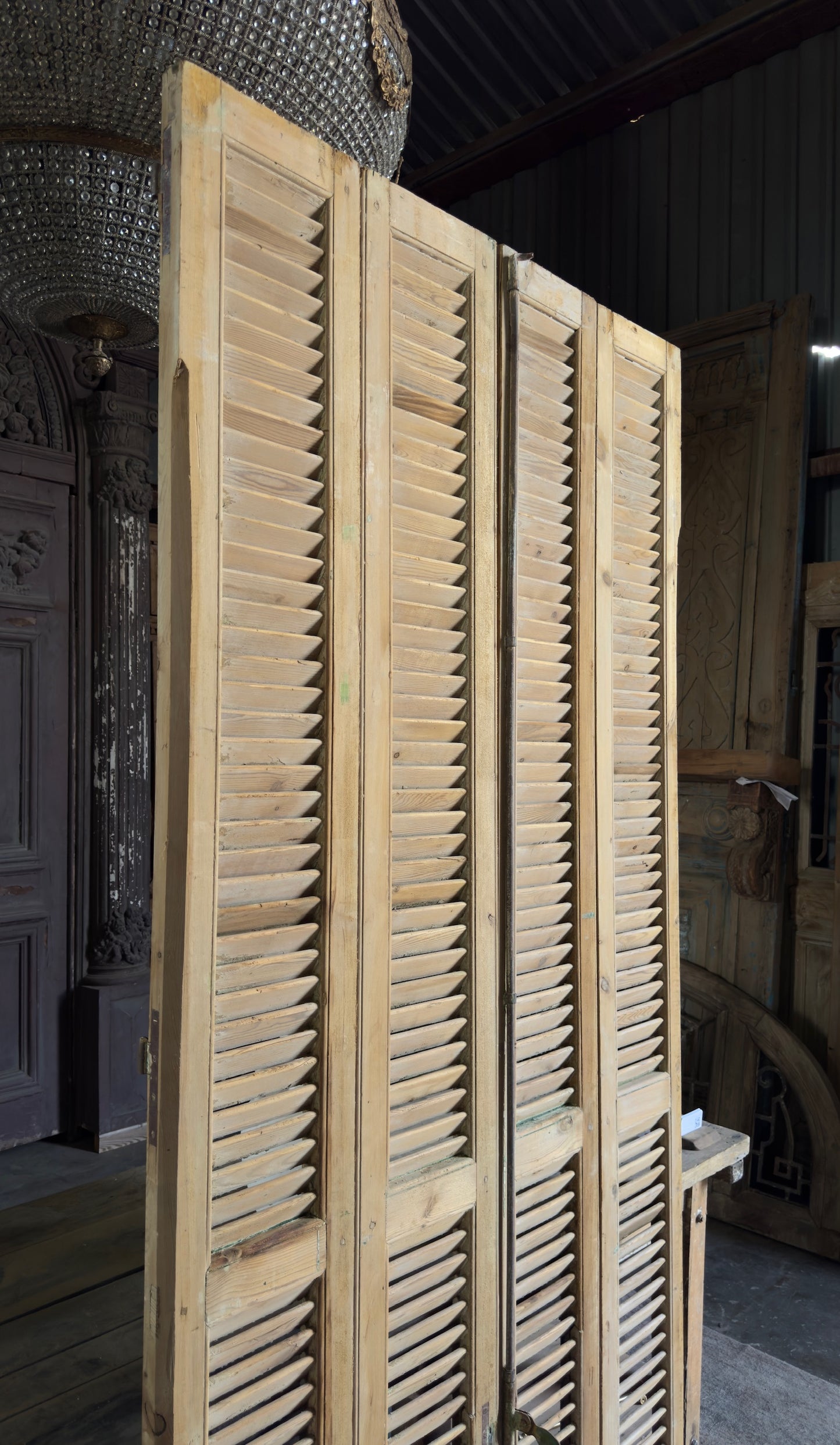 European French Antique Louvered Shutters - 47.75x99 K448
