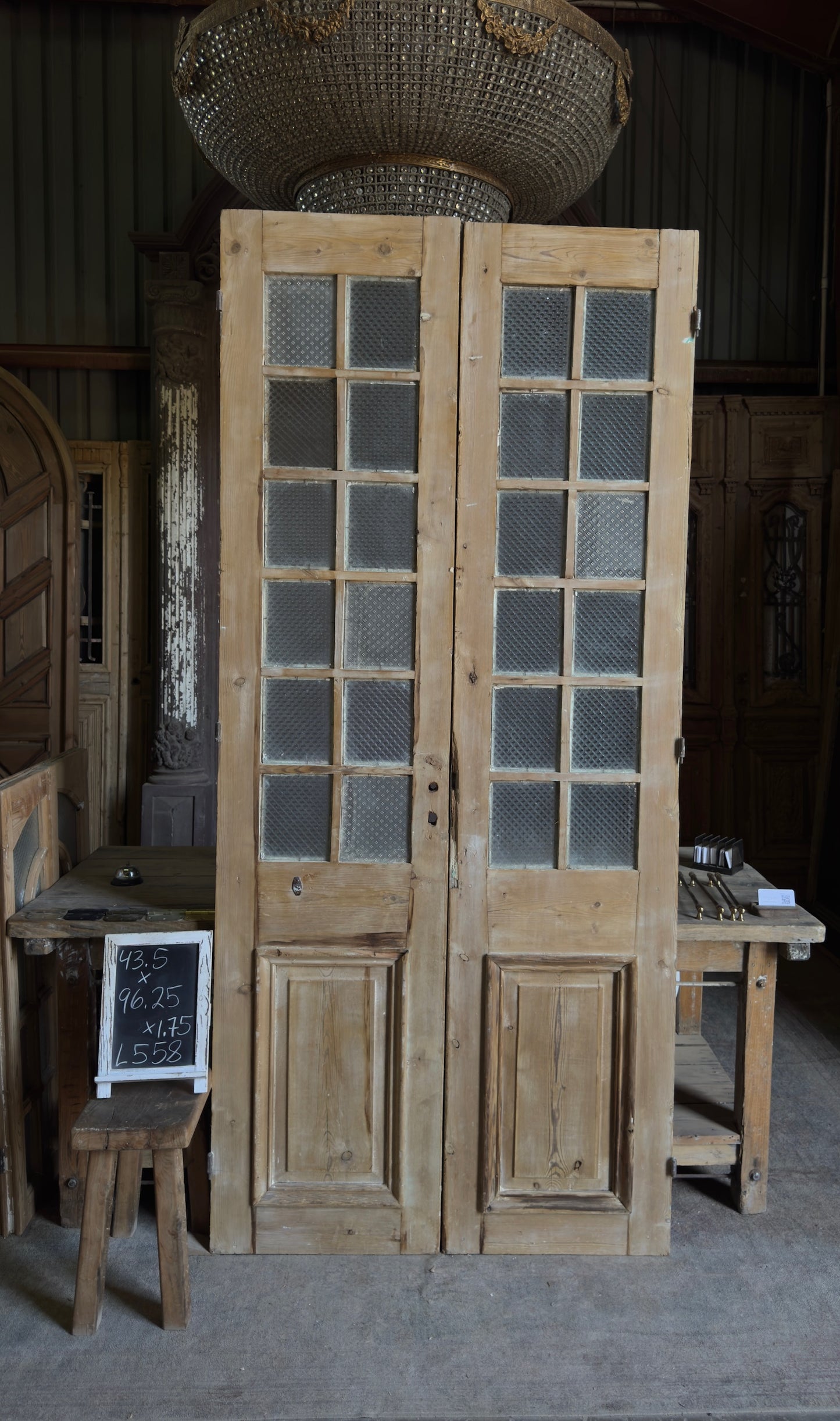 Antique Obscured Glass 12 Lite French Doors - 43.5x96.25 - L558