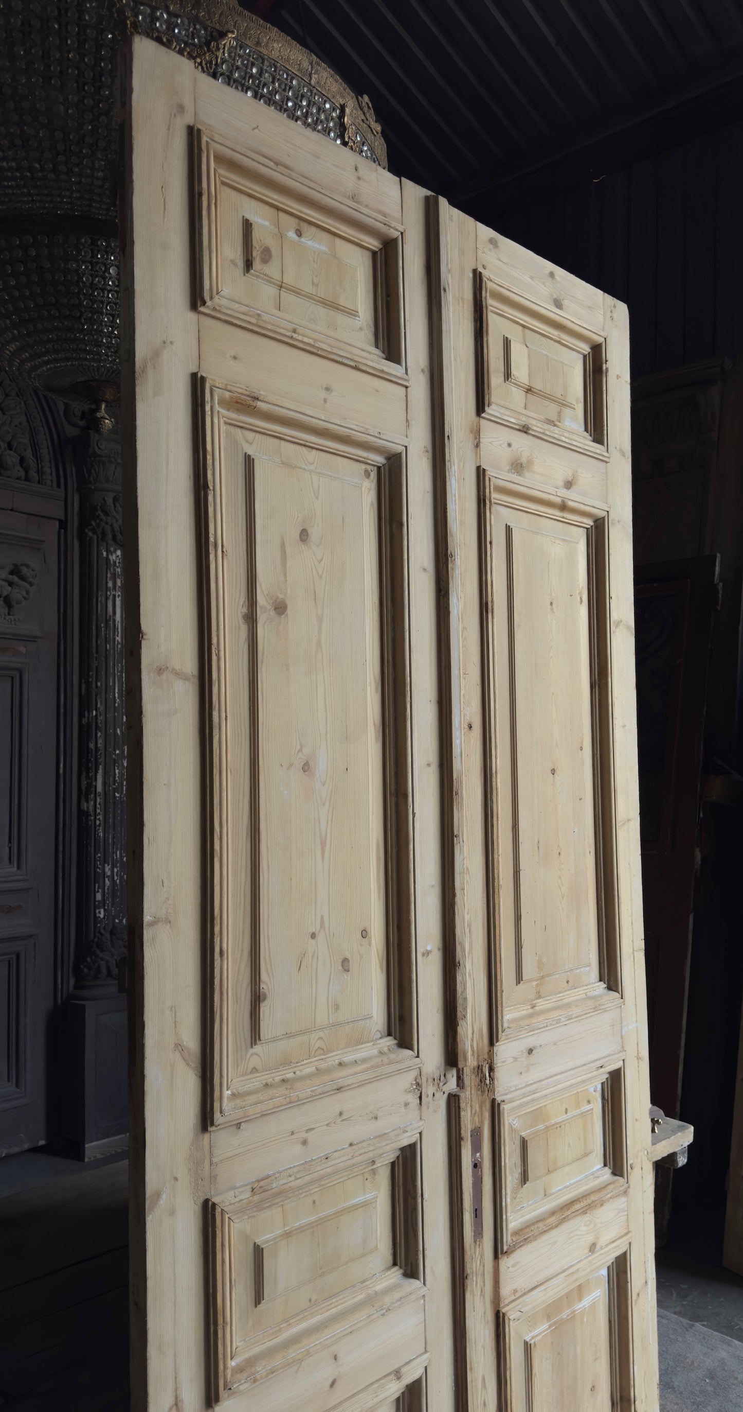 Grand Raised Molding Antique Solid French Doors - 50.5x109.5 - L372