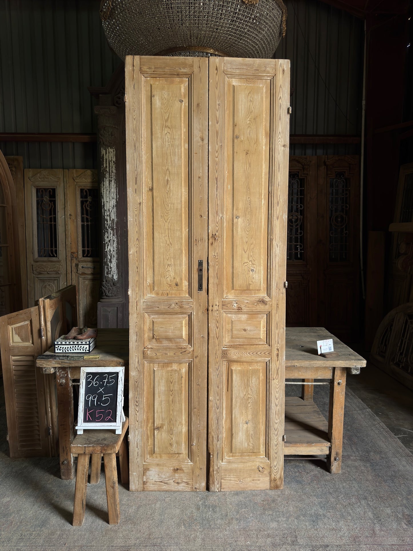3 Panel Antique Solid French Doors - 36.75x99.5 K52