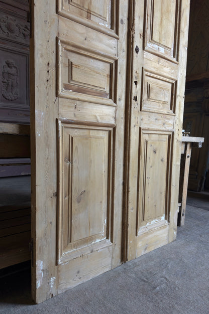 Raised Molding 3 Panel Antique Solid French Doors - 43.75x98.5 - L107