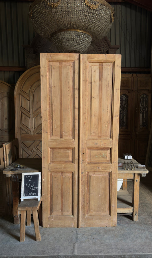 3 Panel Antique Solid French Doors - 40x90.5 - L366