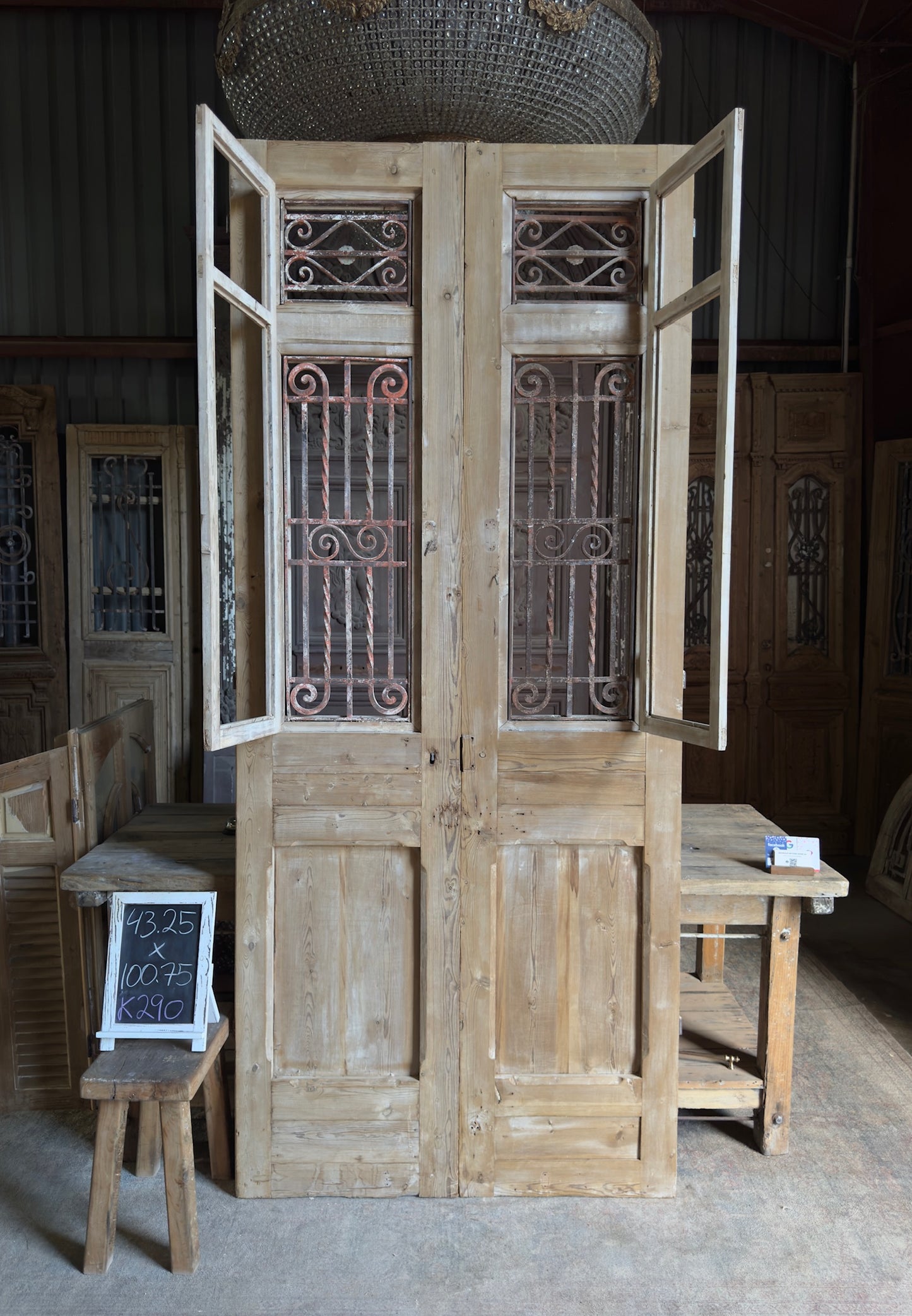 19th Century Antique Iron French Doors - 43.25x100.75 K290