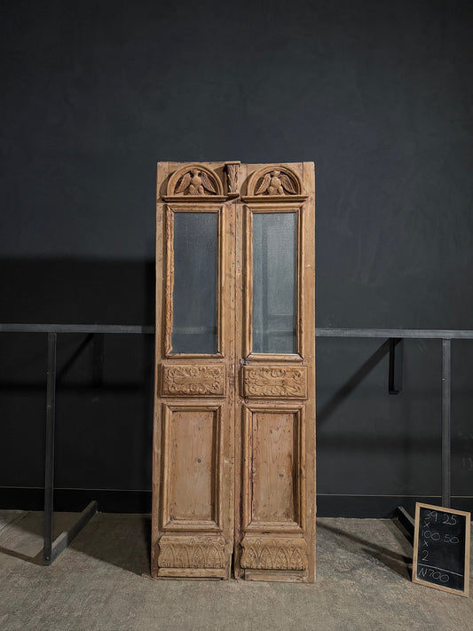 Antique Carved 1 Lite French Doors - 39.25x100.5 - N700
