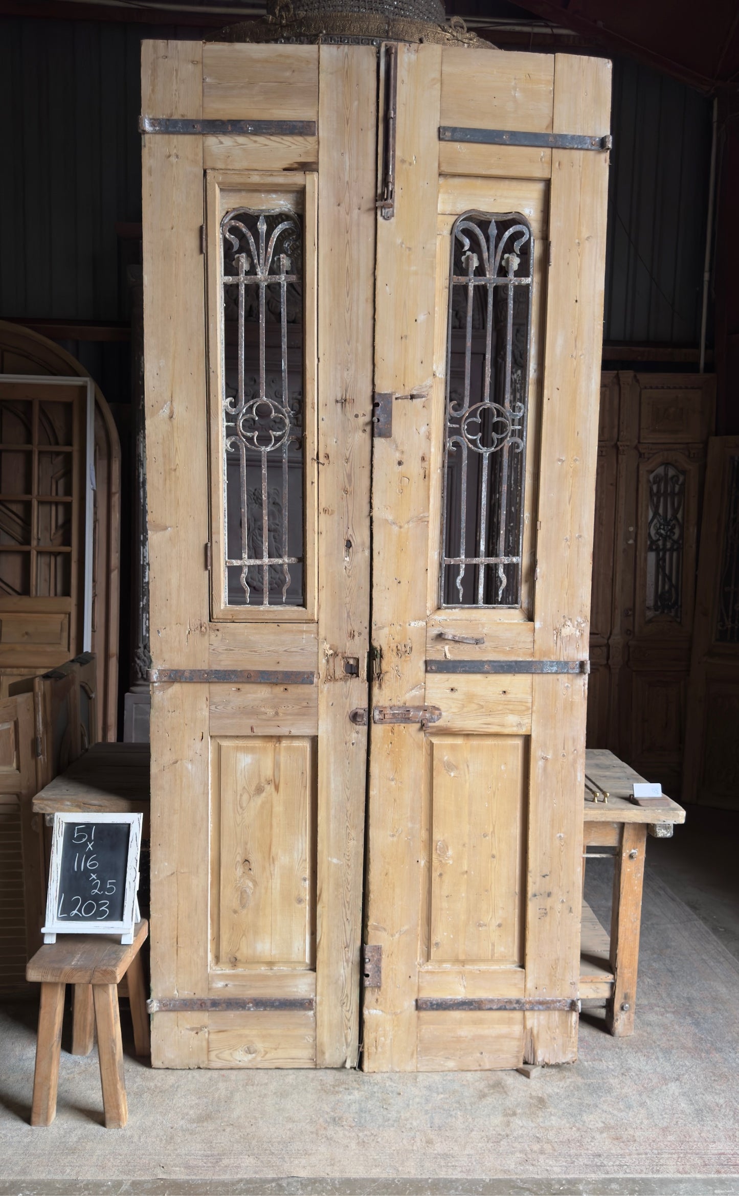 Ornate Antique Iron French Doors - 51x116 - L203