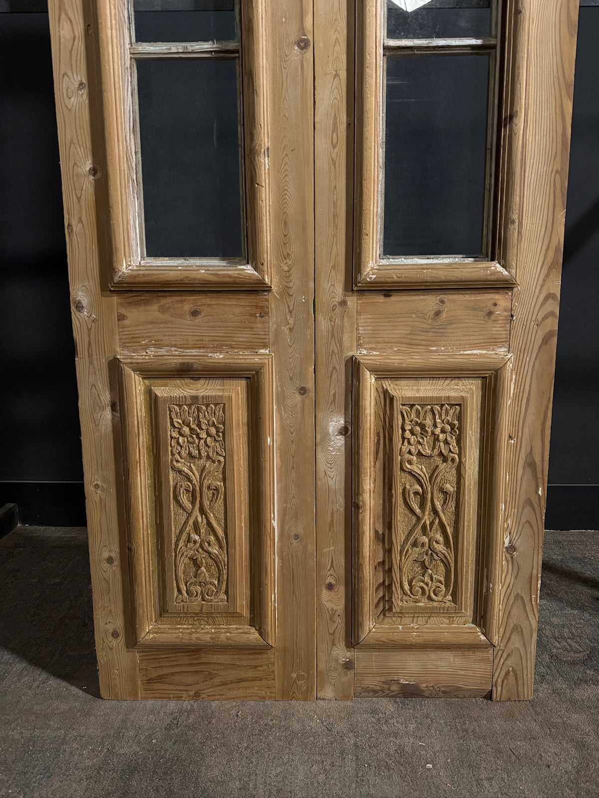 Antique Carved 3 Lite French Doors - 39.25x92.5 - N687