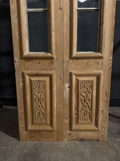 Antique Carved 3 Lite French Doors - 39.25x92.5 - N687