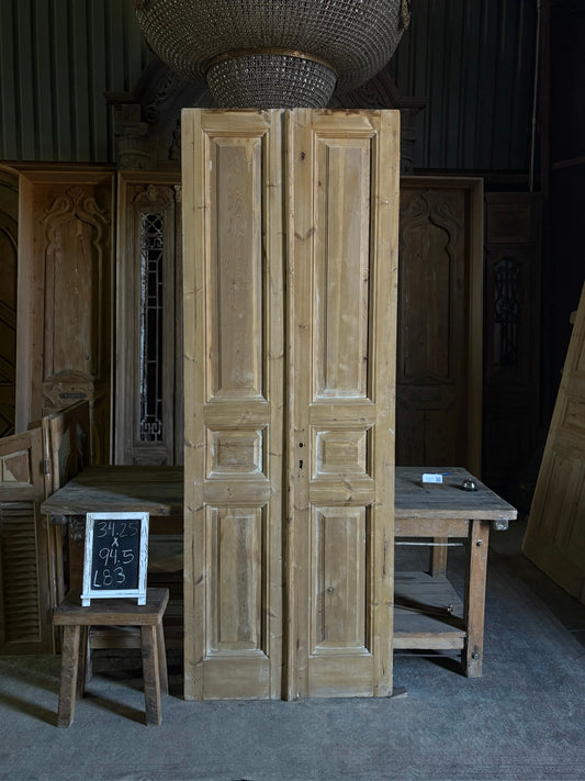 3 Panel Antique Solid French Doors - 34.25x94.5 - L83