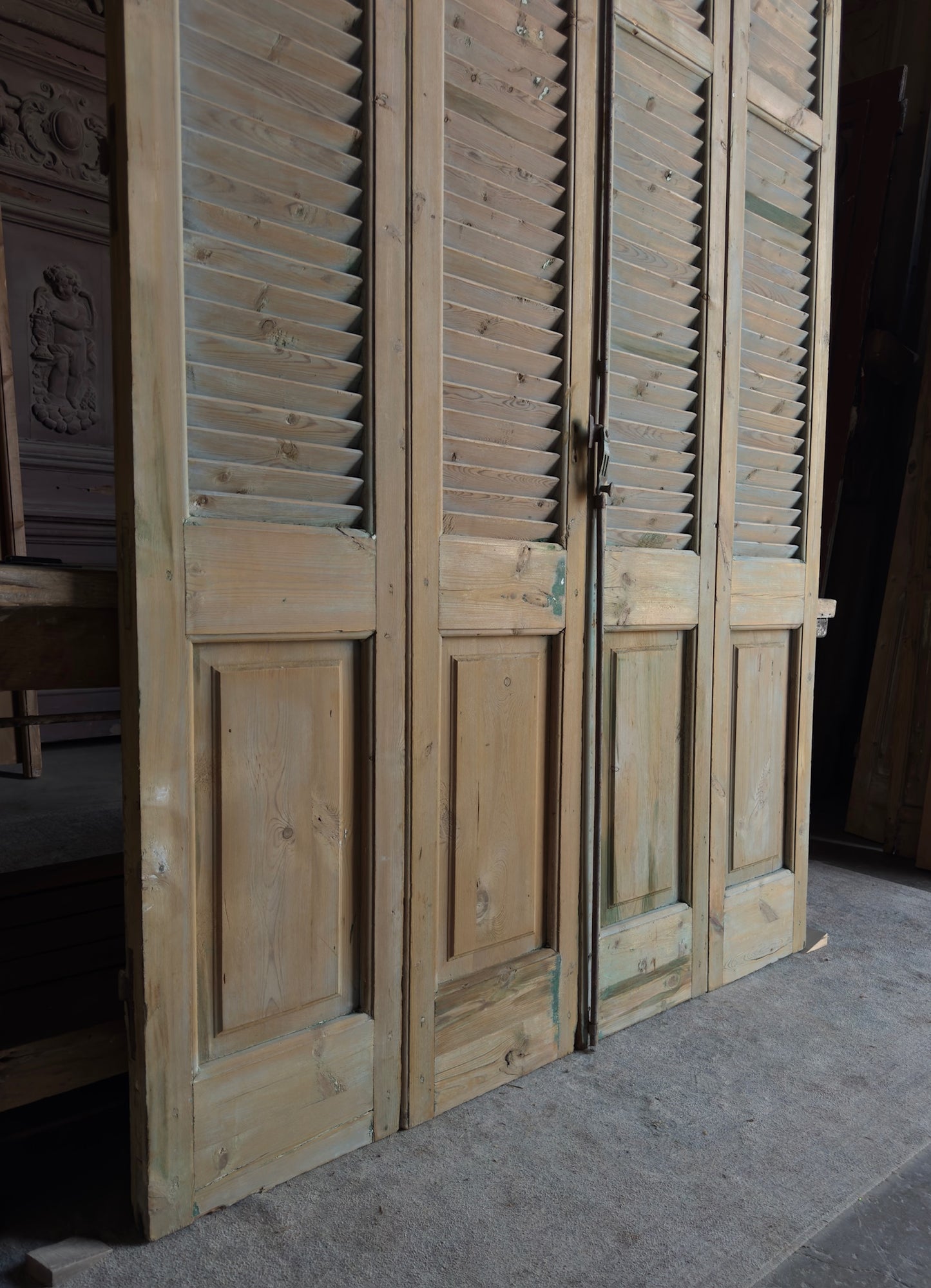 European French Antique Louvered Shutters - 59.5x83 - L413