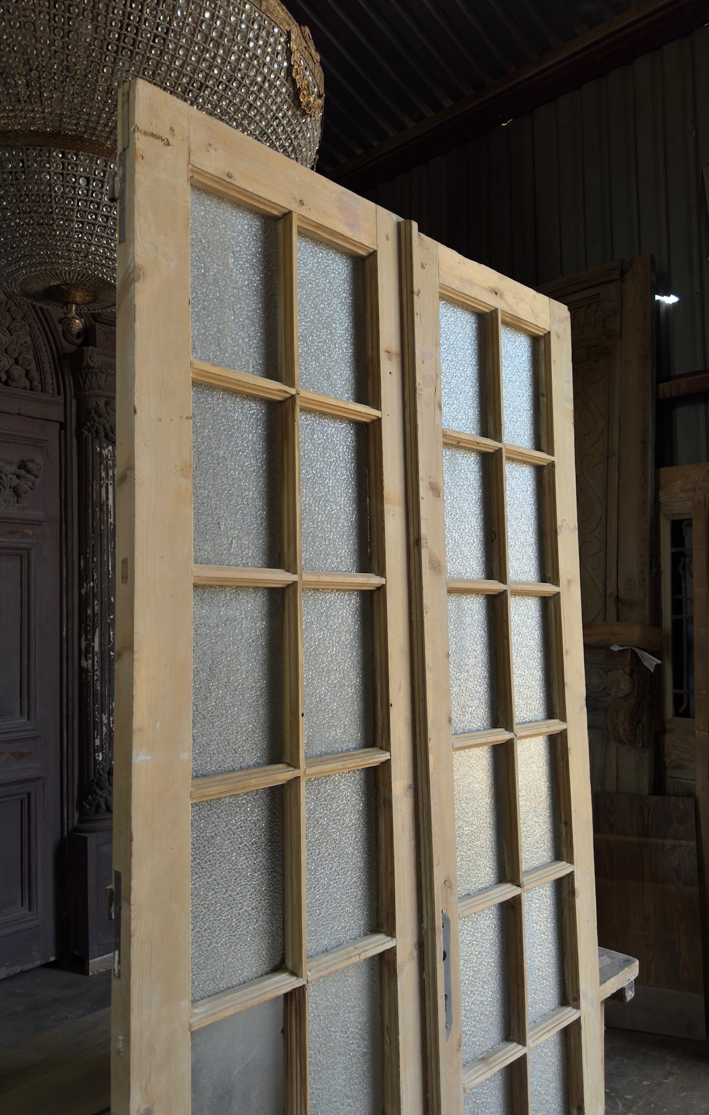 12 Lite Glass Antique French Doors - 47.5x97.5 K496