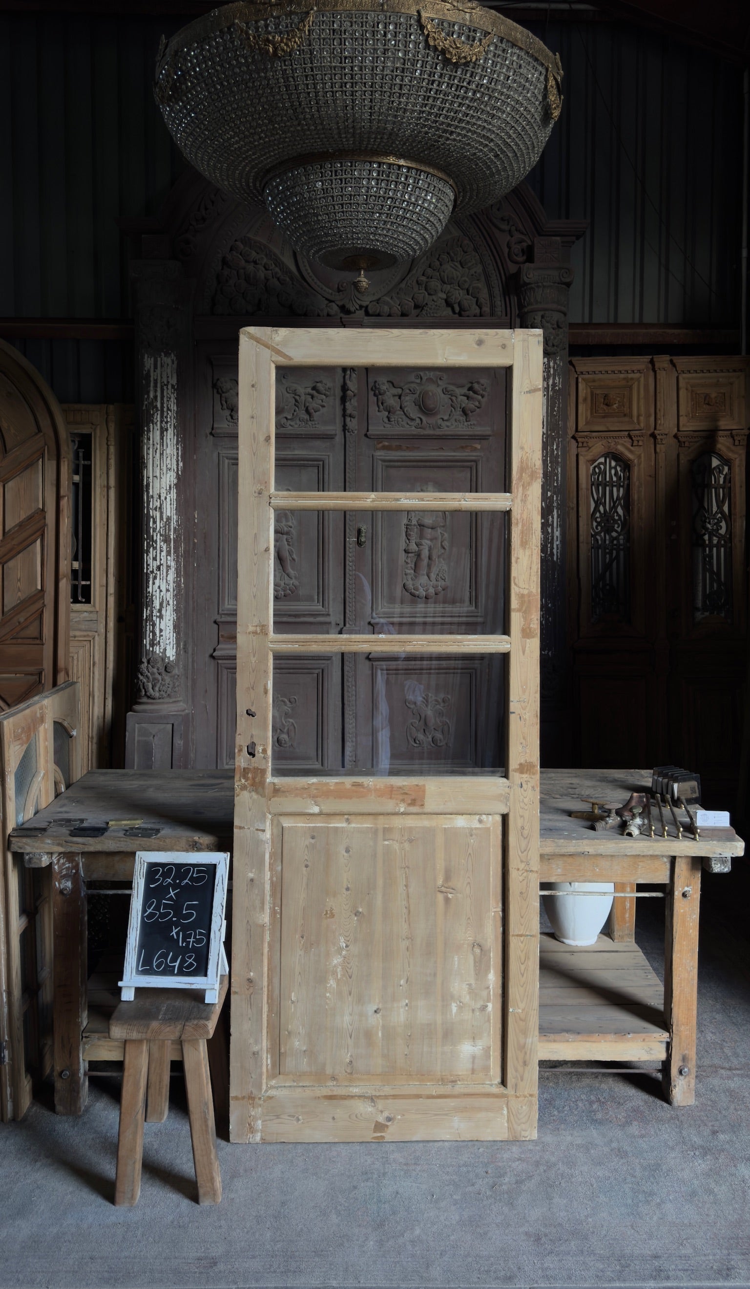 Antique Glass 3 Lite Door - 32.25x85.5 - L648