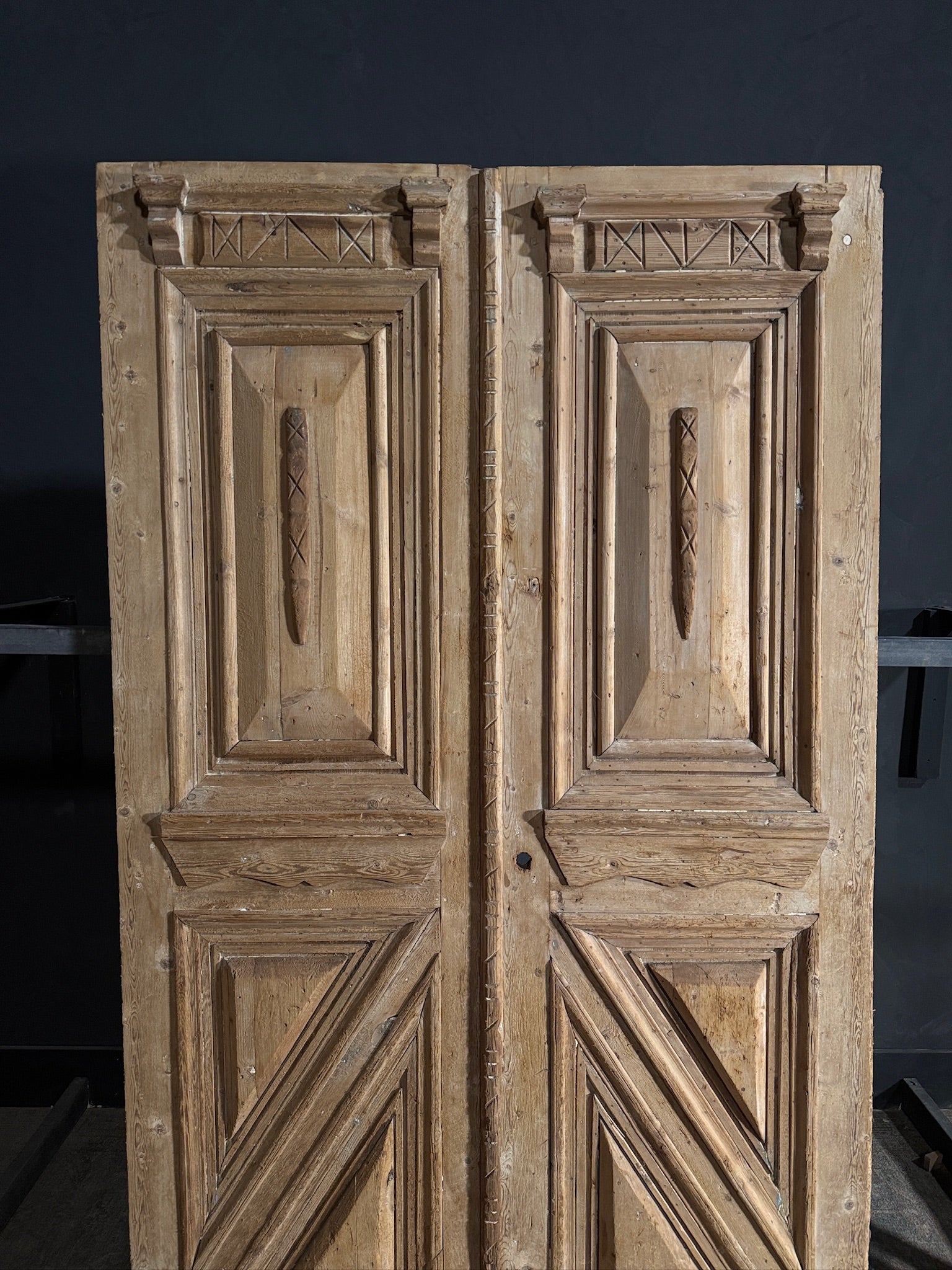Antique Carved 3 Panel Double Doors - 55x93 - N646