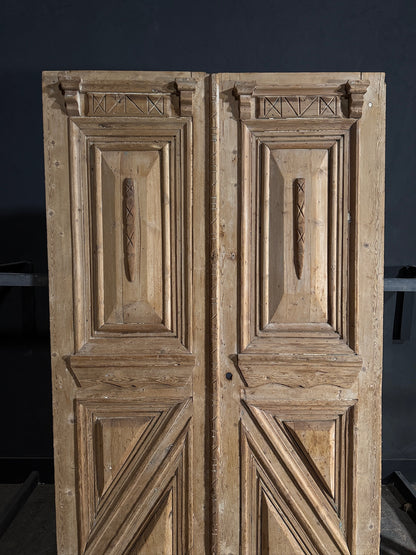 Antique Carved 3 Panel Double Doors - 55x93 - N646