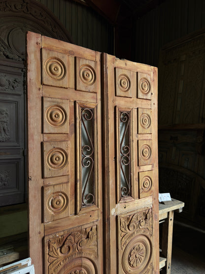 Ornately Carved Iron French Doors - 43.75x81.5 J72