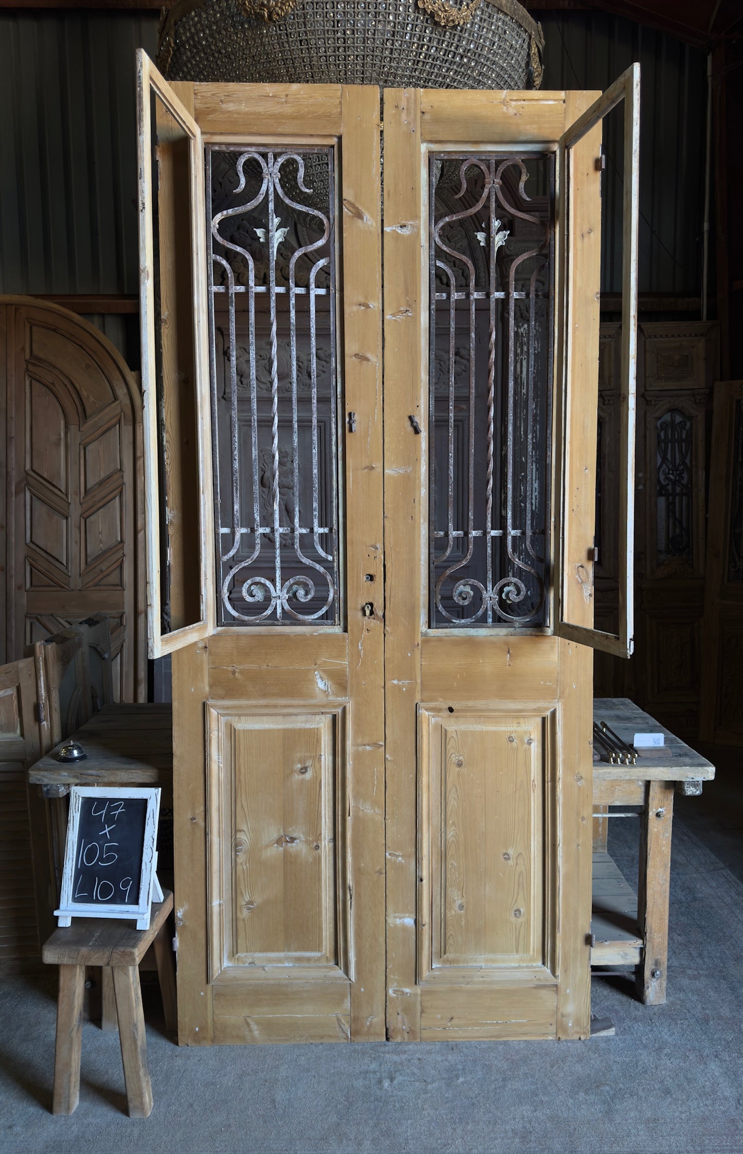 Elegant Tall Iron Antique French Doors - 47x105 - L109