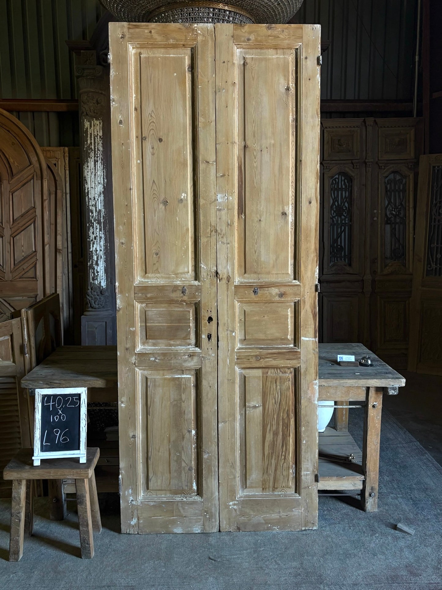 Raised Molding 3 Panel Antique Solid French Doors - 40.25x100 - L96