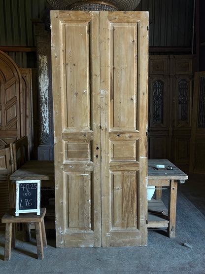 Raised Molding 3 Panel Antique Solid French Doors - 40.25x100 - L96