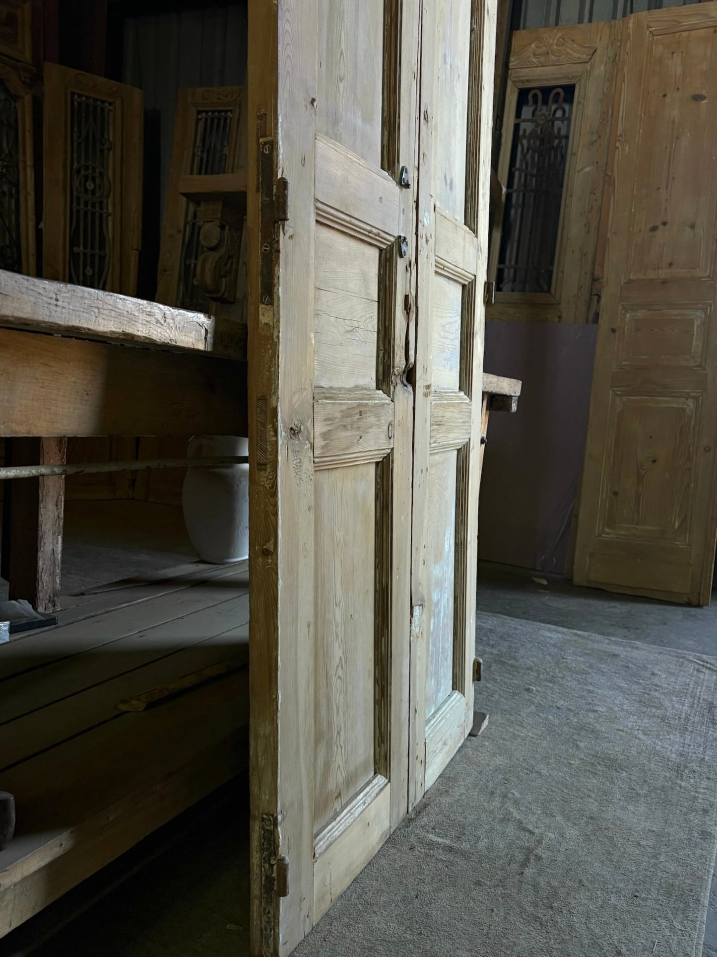 Raised Molding 3 Panel Antique Solid French Doors - 34.5x86 - L95