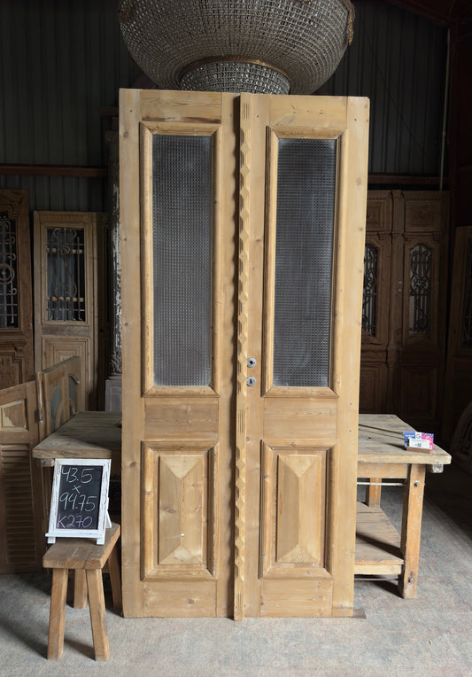 Diamond Panel Glass Antique French Doors - 43.5x94.75 K270