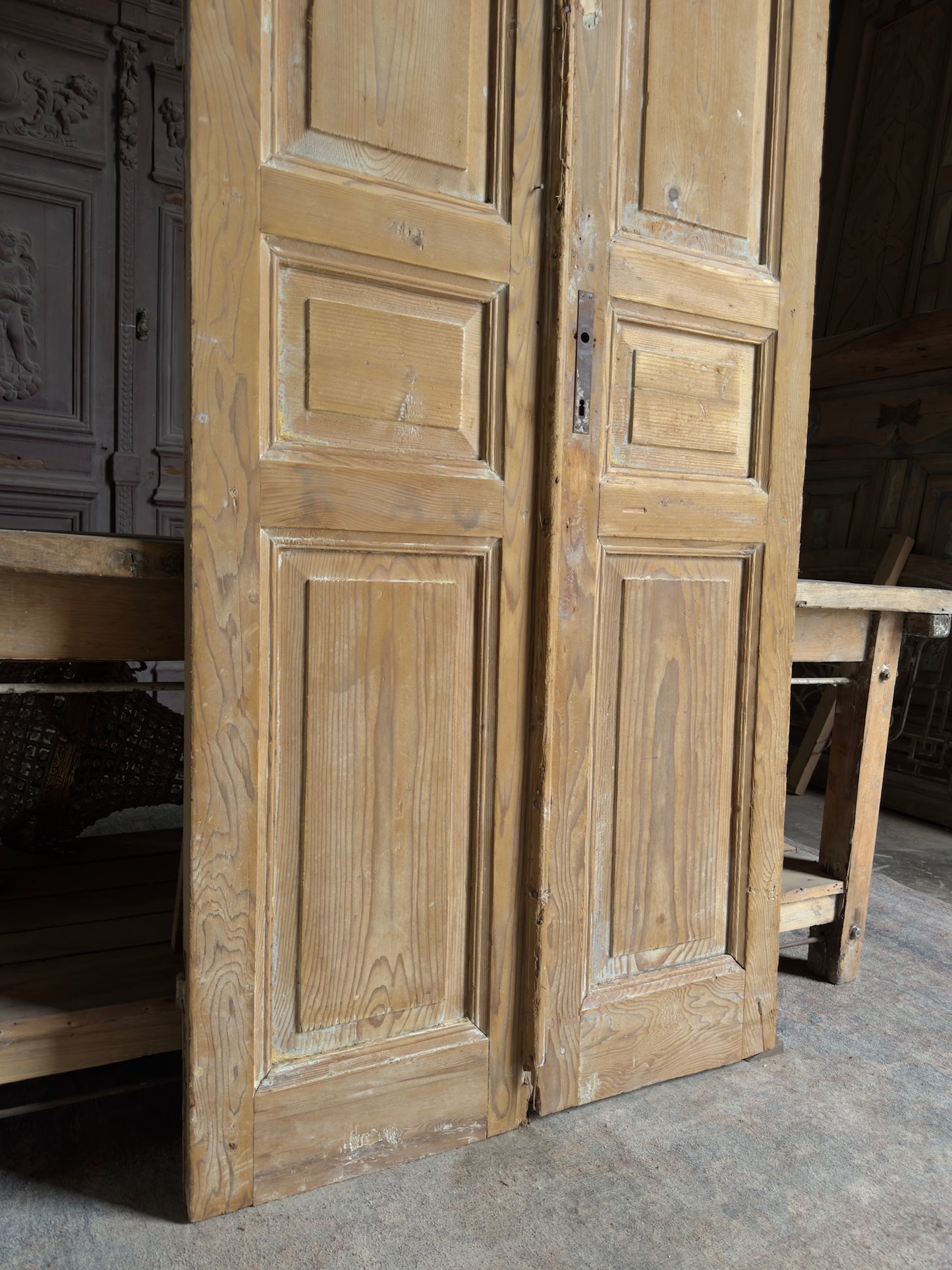 3 Panel Antique Solid French Doors - 37.5x96.5 K139