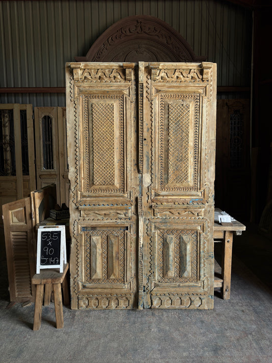 Carved Antique Solid French Doors - 53.5x90 J147