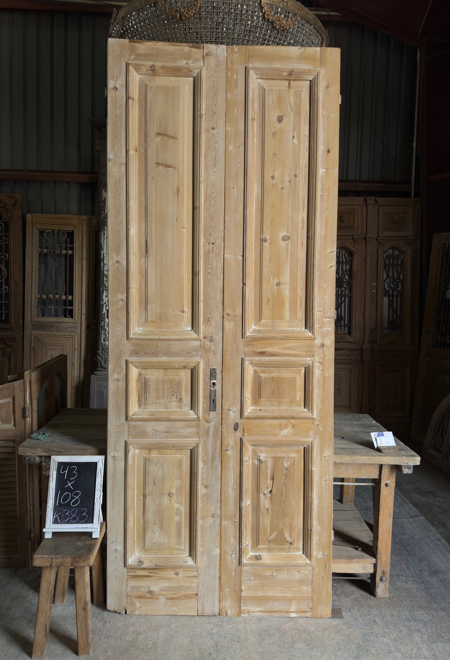 3 Panel Antique Solid French Doors With Raised Molding - 43x108 K383
