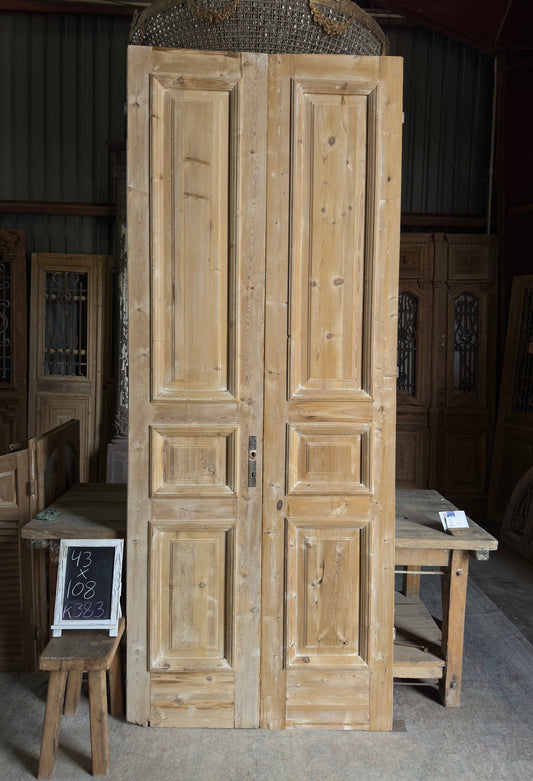 3 Panel Antique Solid French Doors With Raised Molding - 43x108 K383