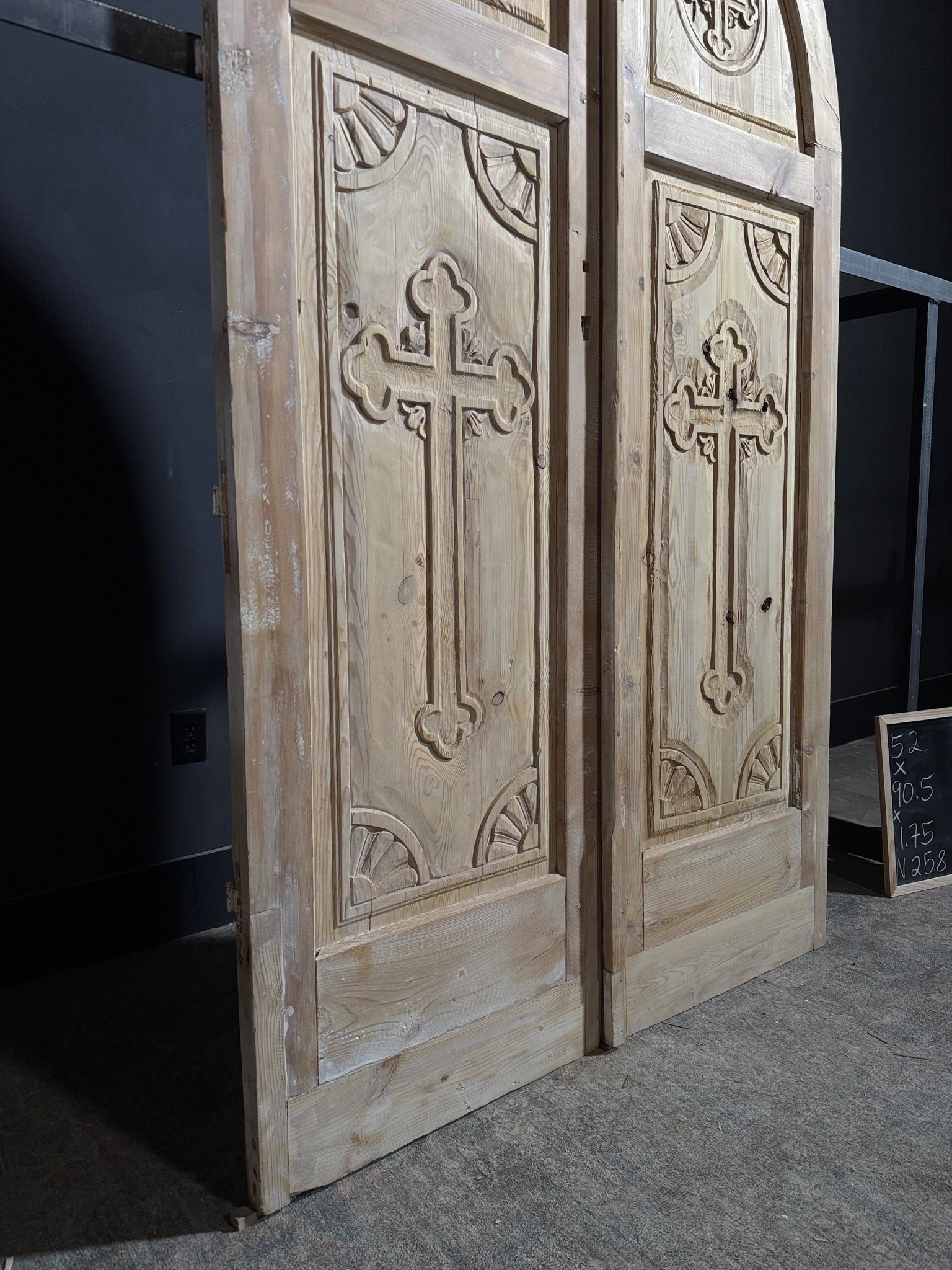 Antique Carved 2 Panel Arched Double Doors - 52x90.5 - N258