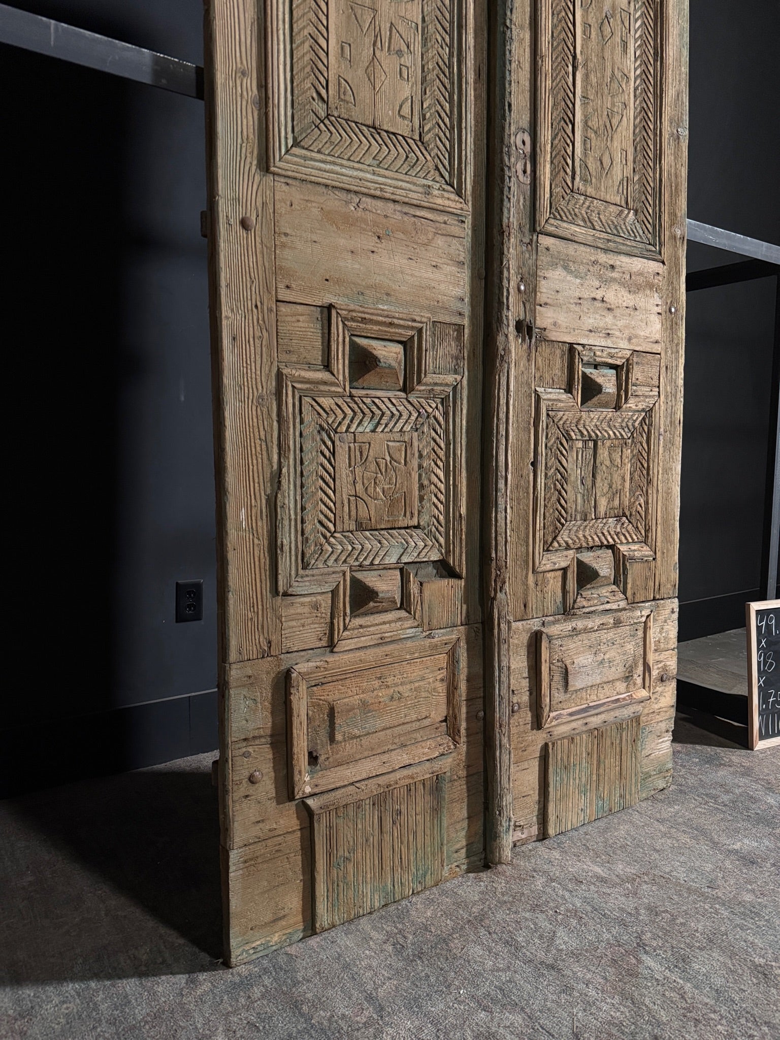 Antique Carved 4 Panel Double Doors - 49.5x98 - N116