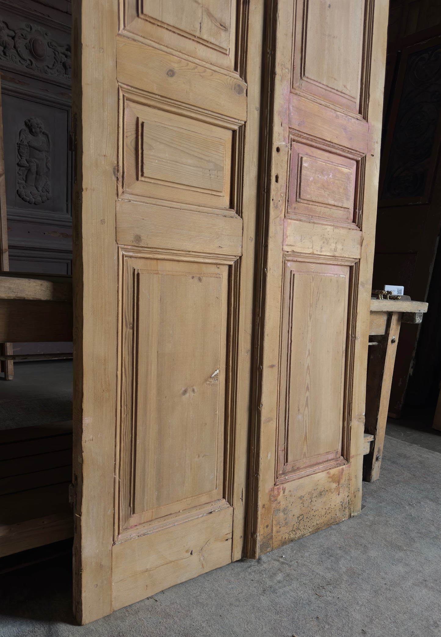 3 Panel Carved Antique Solid French Doors - 41x96.5 - L403