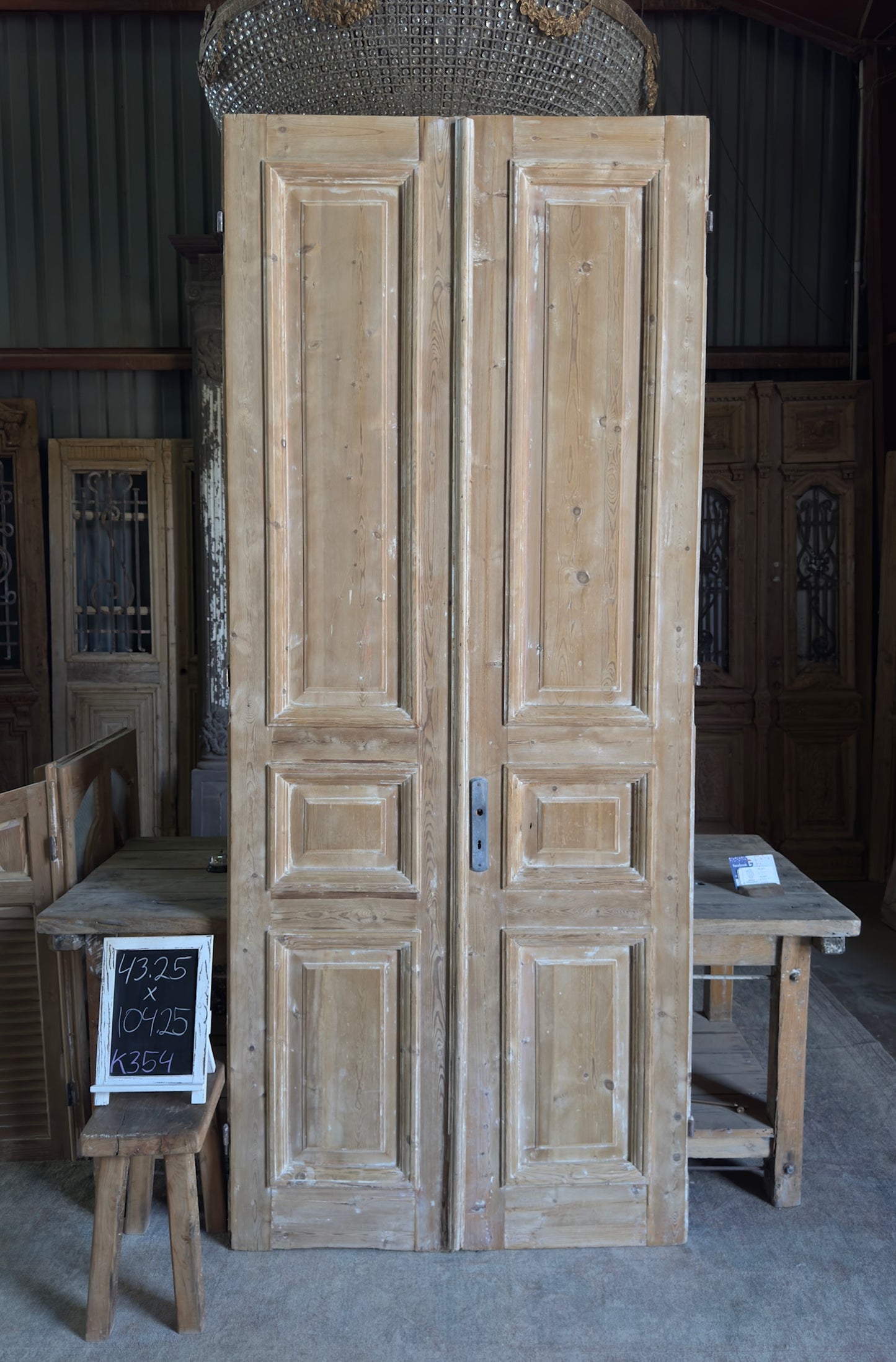 3 Panel Antique Solid French Doors With Raised Molding - 43.25x104.25 K354