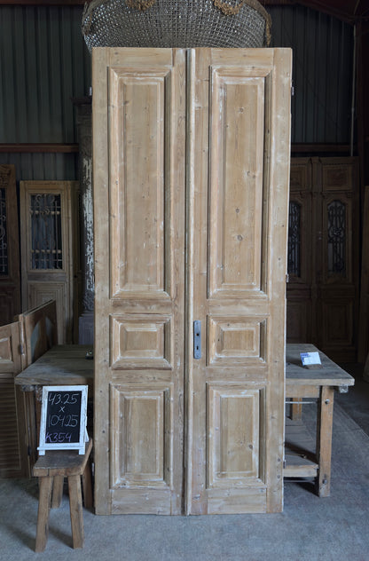 3 Panel Antique Solid French Doors With Raised Molding - 43.25x104.25 K354
