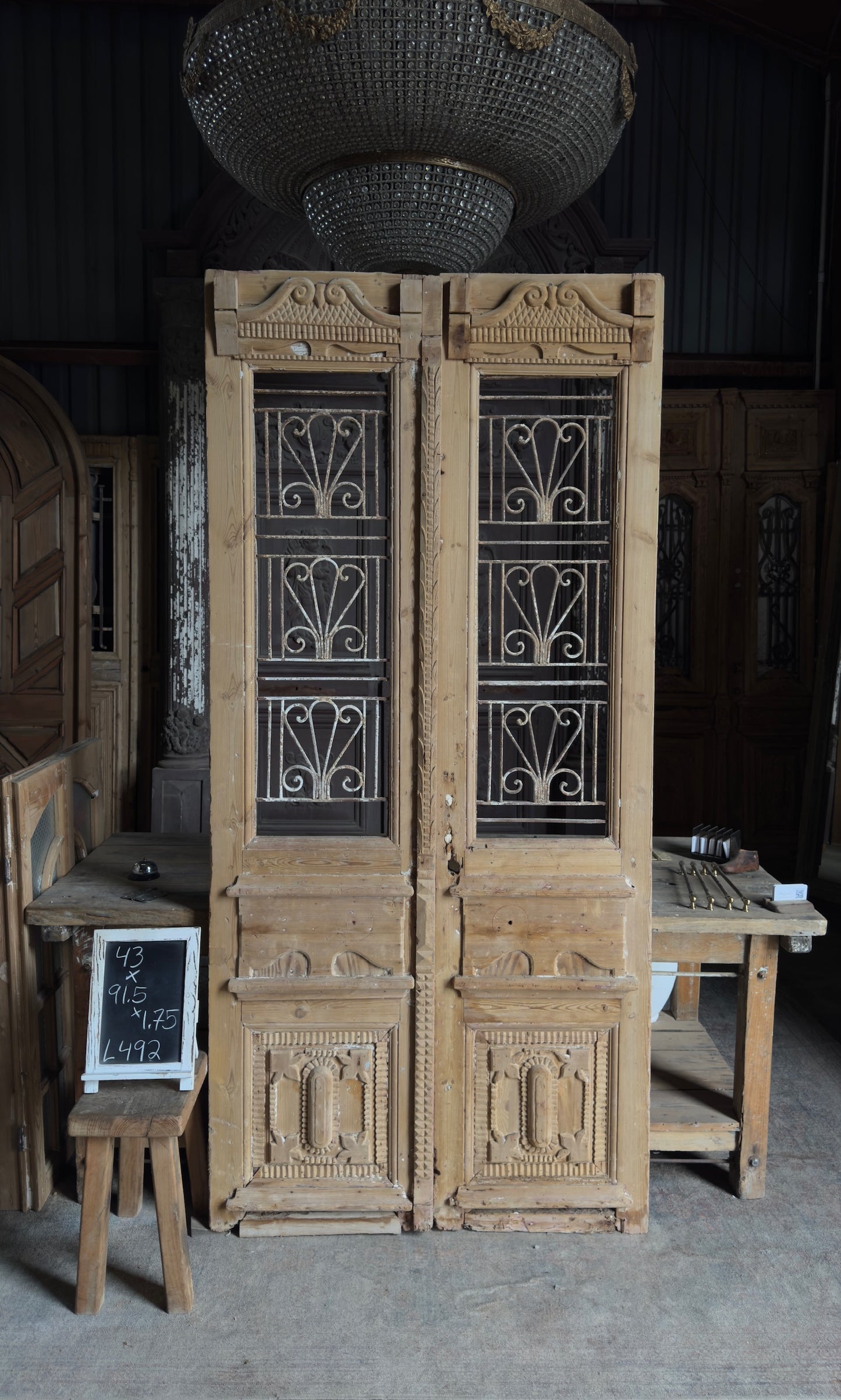 Ornately Carved Antique Iron French Doors - 43x91.5 - L492