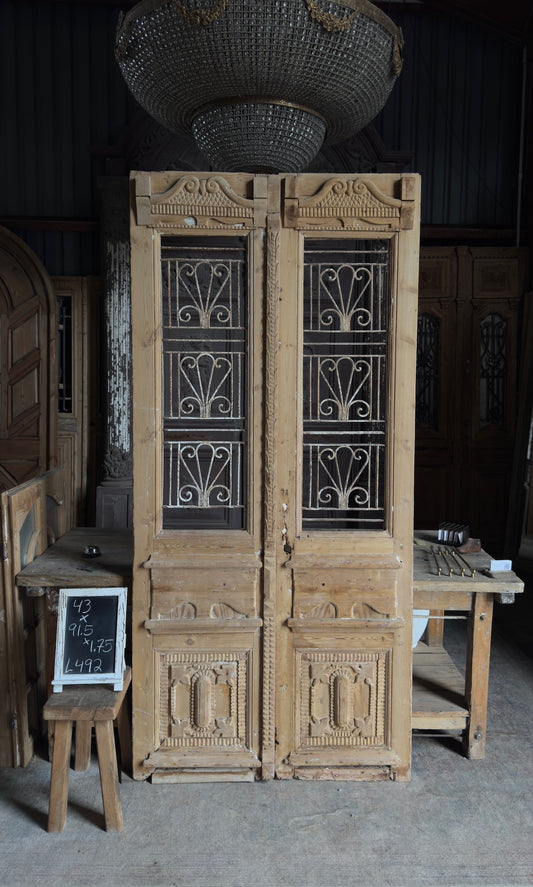Ornately Carved Antique Iron French Doors - 43x91.5 - L492