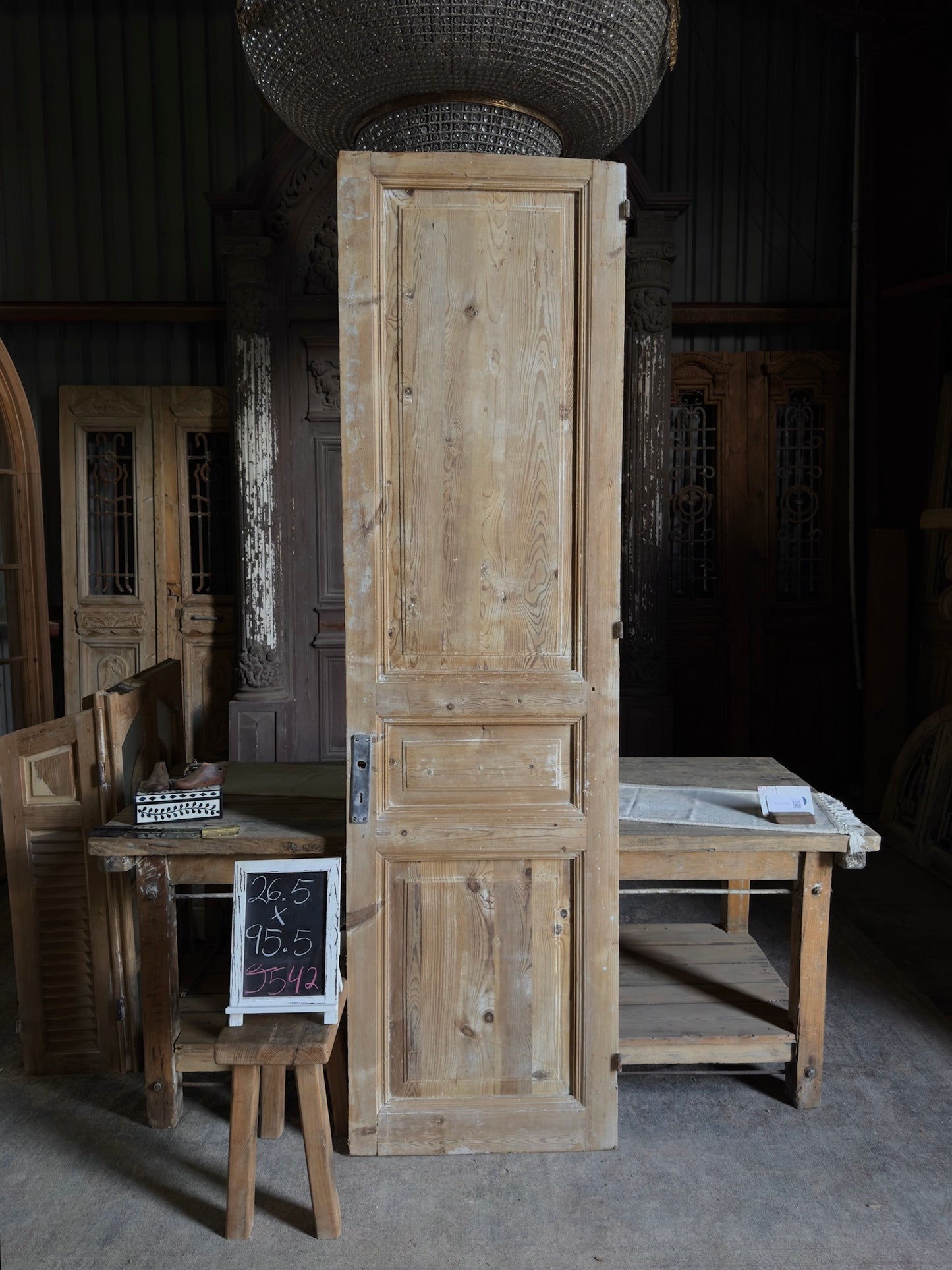 3 Panel Single Solid Antique Door - 26.5x95.5 J542
