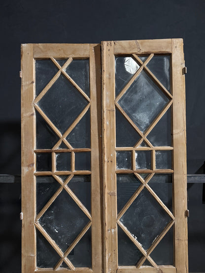 Antique Diamond Lattice Glass French Doors - 44.5x97 - N747