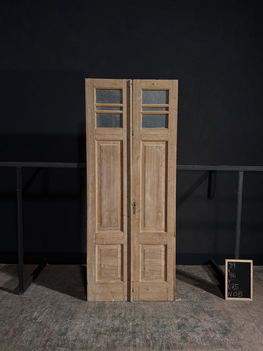 Antique Obscured Glass 2 Lite French Doors - 39x96 - N05