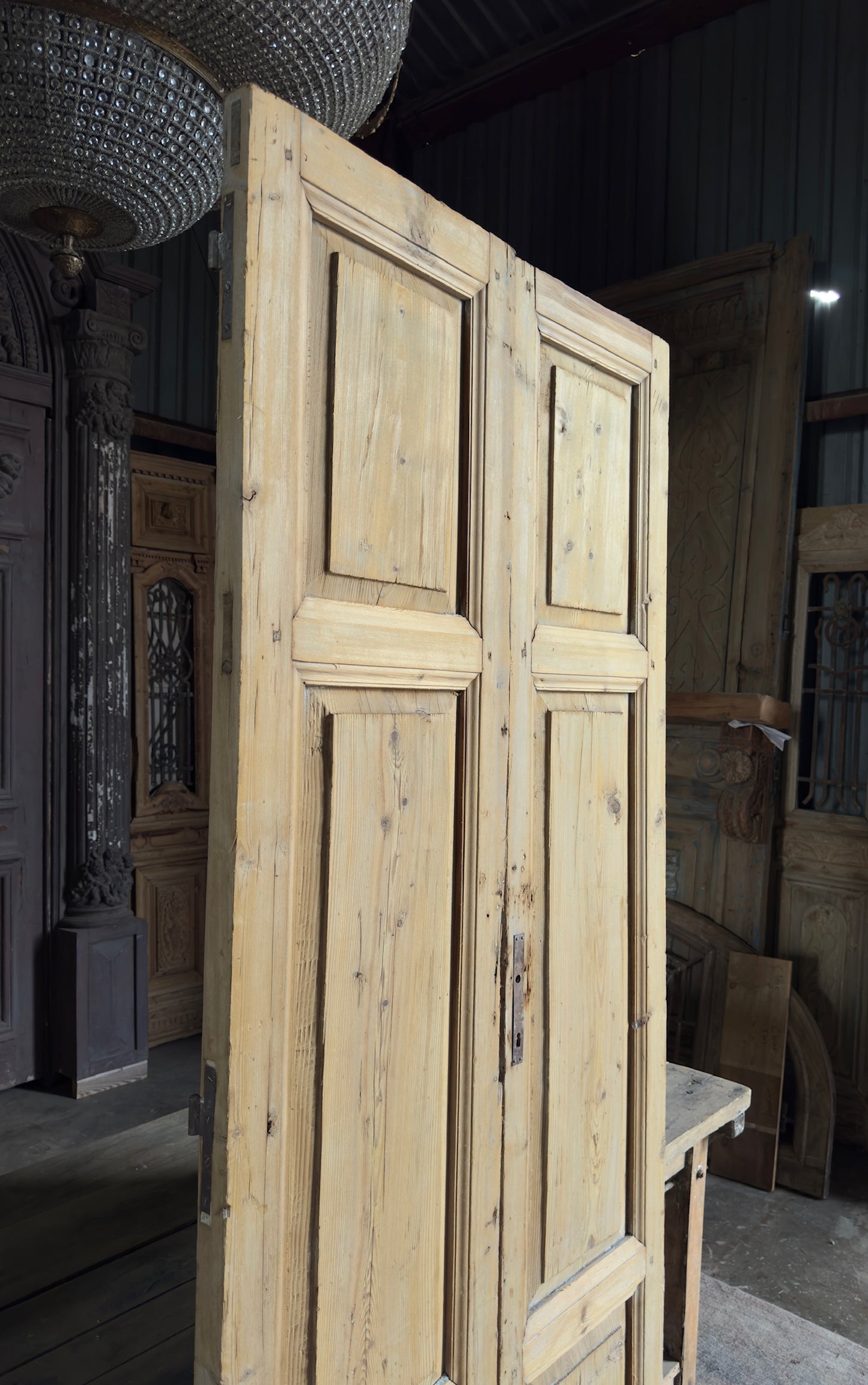 3 Panel Antique Solid French Doors - 39x91 K357