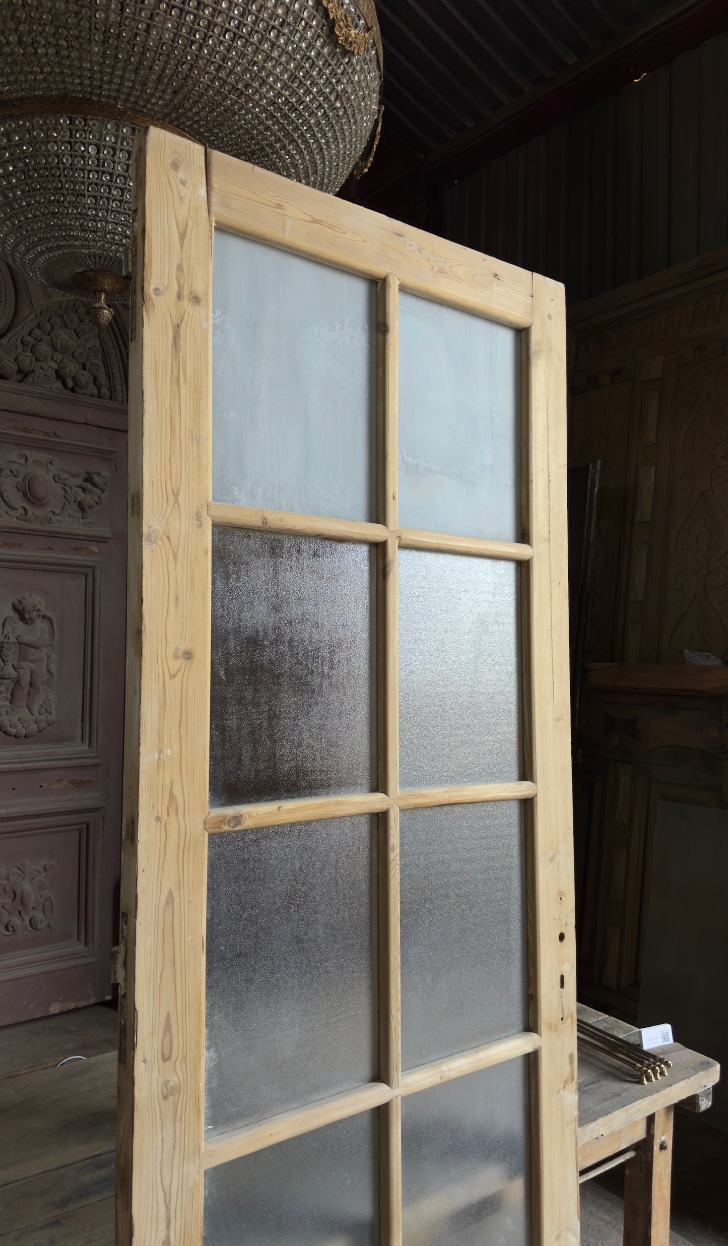 Antique Obscured Glass 8 Lite Glass Door - 34.25x95 - L594