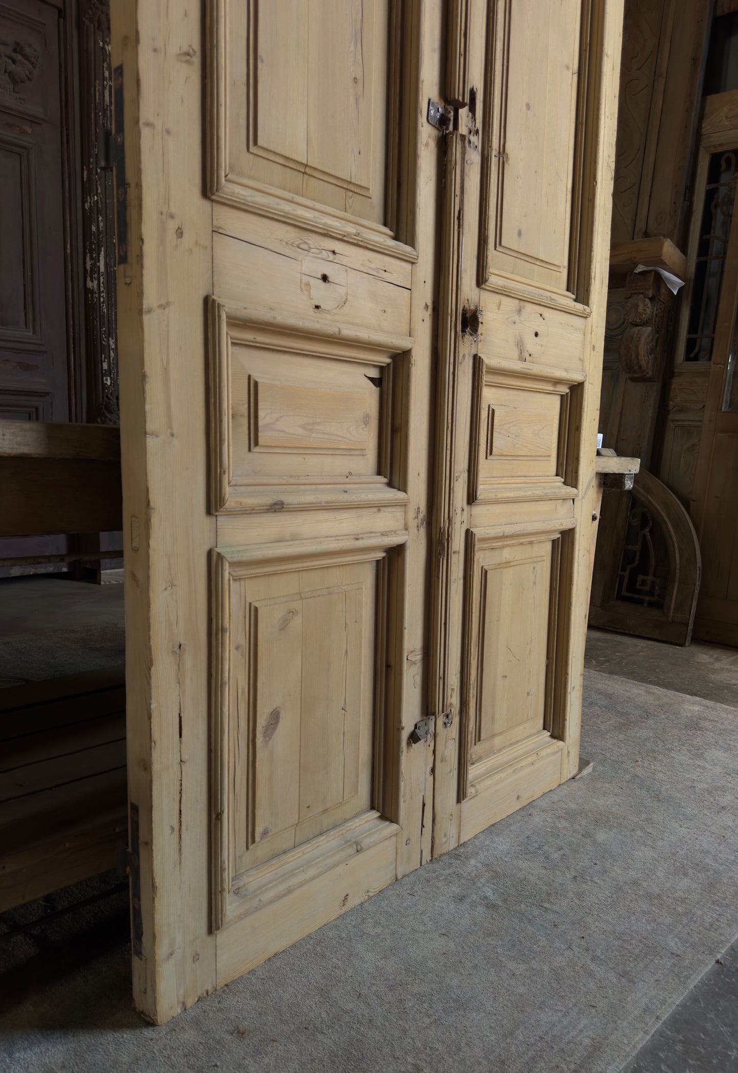 Raised Molding 3 Panel Antique Solid French Doors - 46.5x86.5 K415