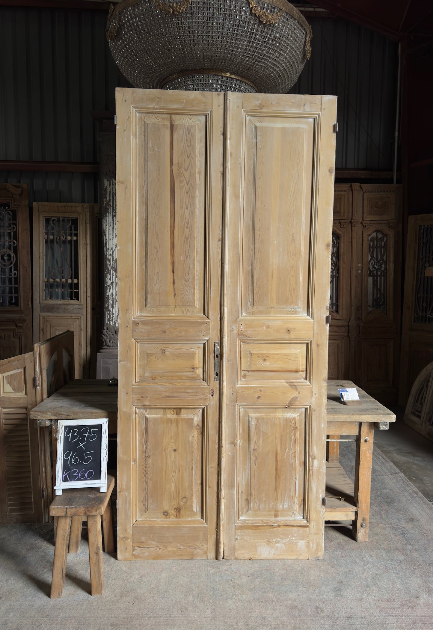 3 Panel Antique Solid French Doors - 43.75x96.5 K360