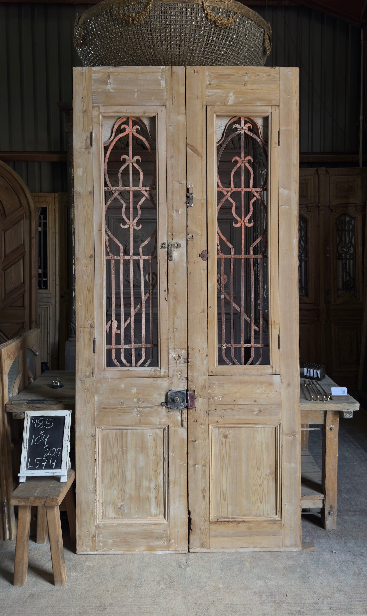 Antique Iron 2 Lite Arched French Doors - 48.5x104 - L574