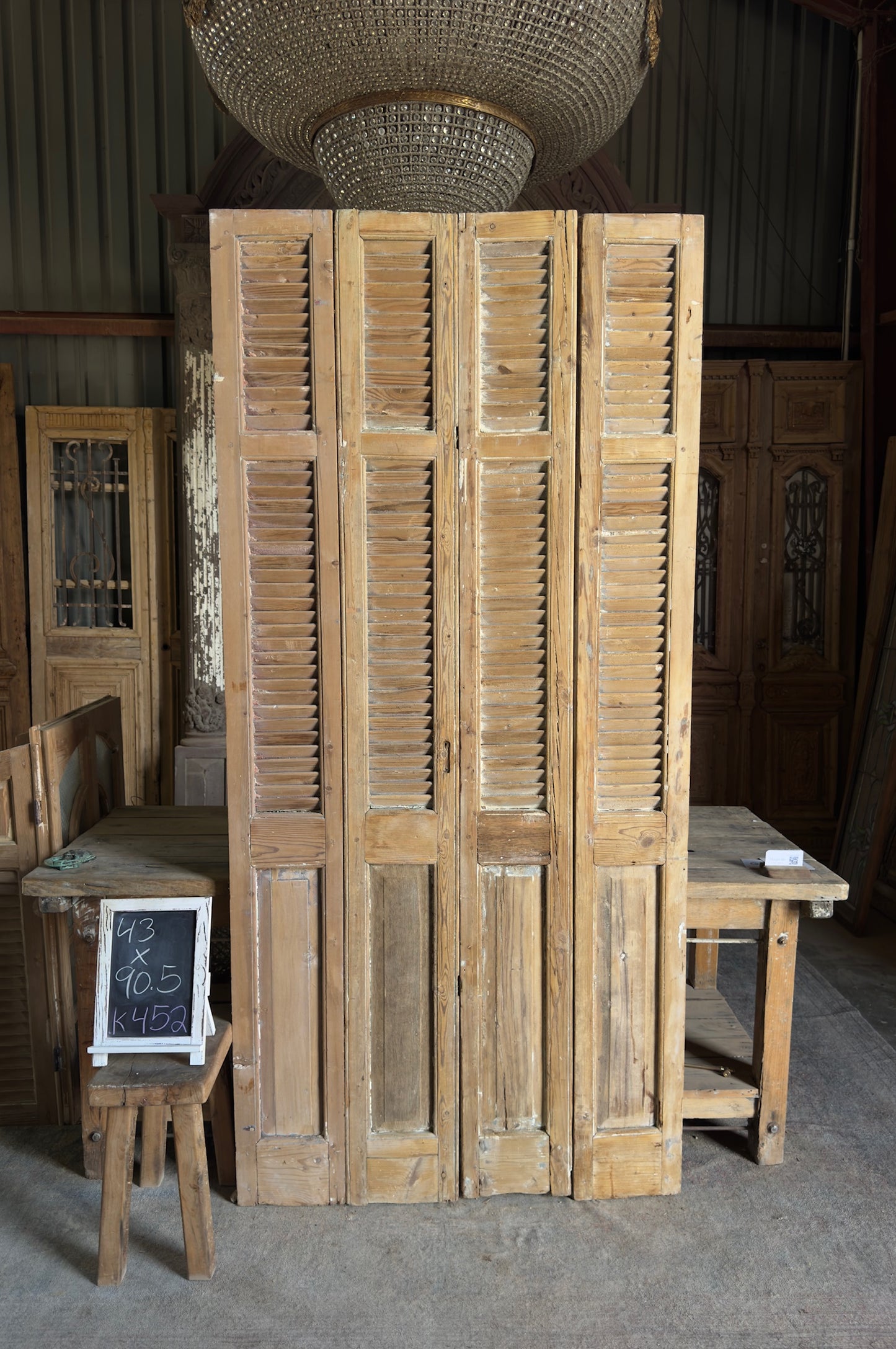 European French Antique Louvered Shutters - 43x90.5 K452