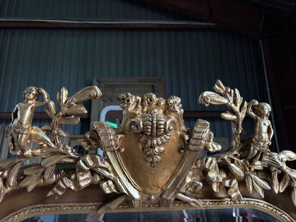 (The Victorine) Large Laurel Crest Hand Crafted Giltwood Mirror - 49.5 x 86.25 M14