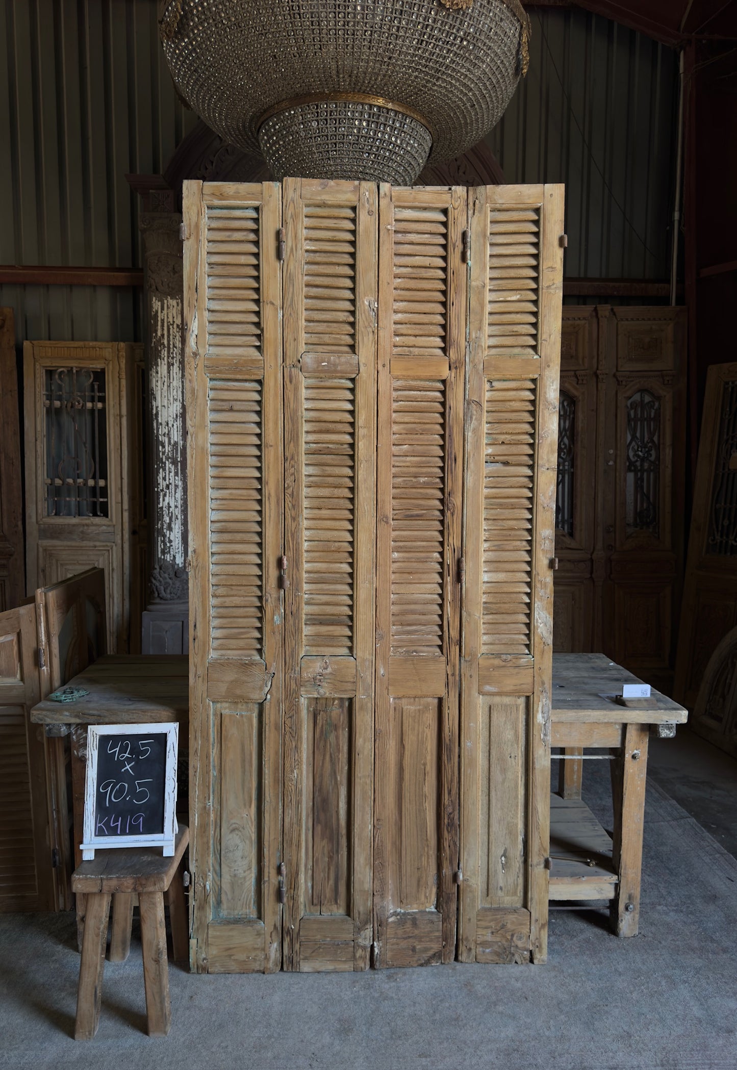 European French Antique Louvered Shutters - 42.5x90.5 K419