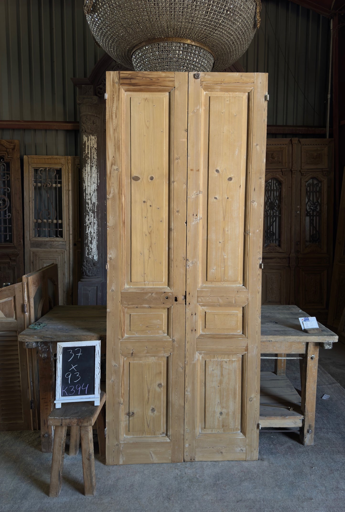 3 Panel Antique Solid French Doors - 37x93 K394